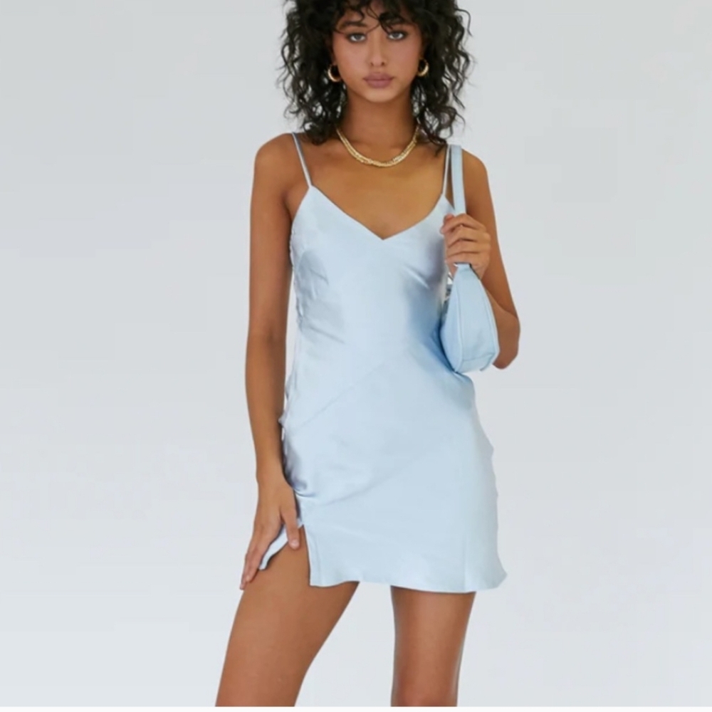 Princess Polly Slip Dress Light Blue Satin Maliha Dress 4 XS